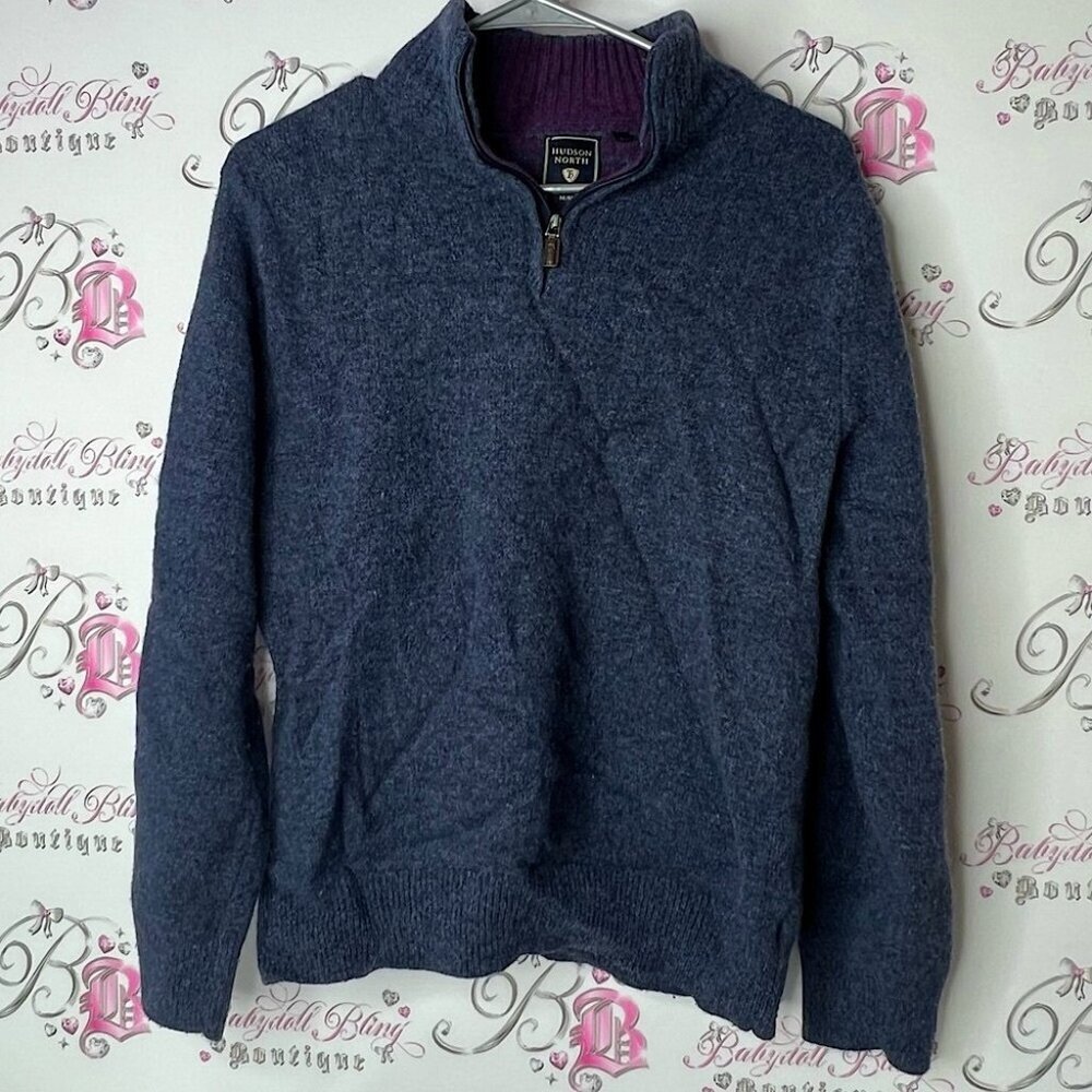 Hudson north sweater half zip lambswool blend Dark Blue Zip-Up Sweater
